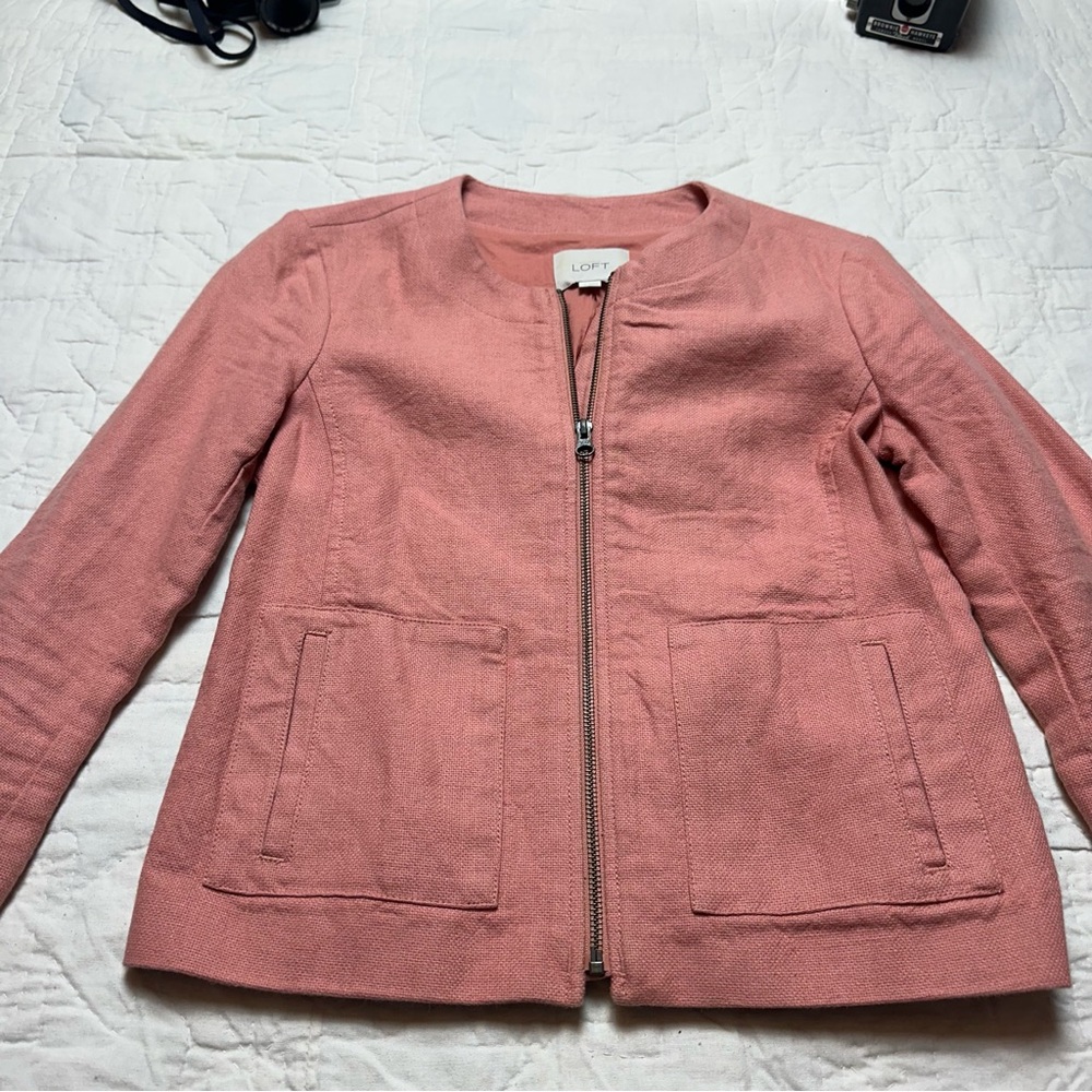 Linen Blend Blazer Jacket | Minimalist Zip Front · LOFT - Picture 2 of 11